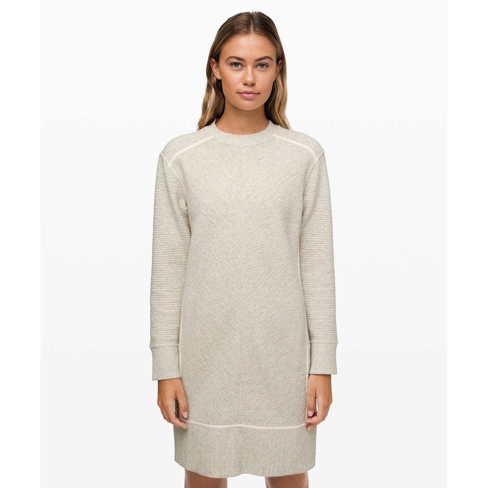 Lululemon On Repeat Textured Knit Dress Women 6‎ Tan Quilted Pockets Athleisure
